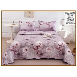 Cuvertură Pat Dublu din Bumbac Satinat Mov Floral, 3 Piese, CBS-028