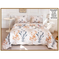 Cuvertură Pat Dublu din Bumbac Satinat cu Flori Decorative, 3 Piese, CBS-027