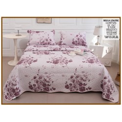 Cuvertură Pat Dublu din Bumbac Satinat Roz Pudrat cu 2 Fețe de Pernă – Model Floral , CBS-021