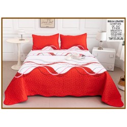 Cuvertură de Pat Dublu 3 Piese din Bumbac Satinat – Model Valuri Roșii, CBS-018