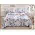 Cuvertură de Pat Dublu 3 Piese din Bumbac Satinat – Model Floral Albastru, CBS-003