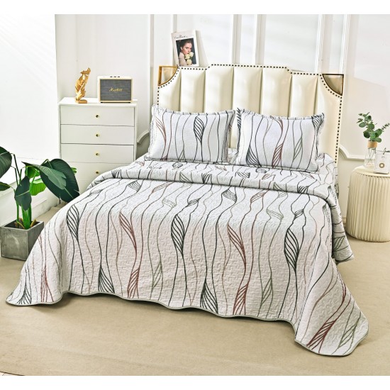 Cuvertură Pat Dublu din Bumbac Satinat cu 2 Fețe de Pernă – Model Linii Elegante, CBS-009 Cuverturi 3 piese Bumbac Satinat