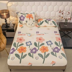 Cearșaf cu Elastic Cocolino 180x200x25 cm + 2 Fețe de Pernă 50x70 cm – Model Floral Camellia, HC-021