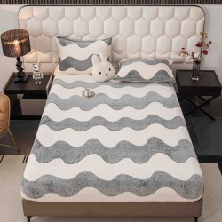Cearșaf cu Elastic Cocolino 180x200x25 cm + 2 Fețe de Pernă 50x70 cm – Model Valuri Gri, HC-049