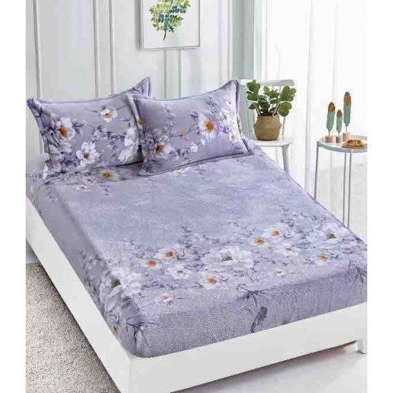 Cearsaf cu elastic COCOLINO, 180x200x25cm, plus 2 fete de perne, Lila-Alb, flori, HC-038 Huse Cocolino