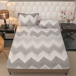 Cearșaf cu Elastic Cocolino 180x200x25 cm + 2 Fețe de Pernă 50x70 cm – Model Zig-Zag Gri, HCM-001