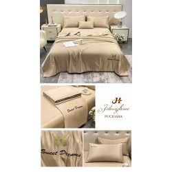 Set Lenjerie de Pat Dublu cu Pilotă de Vară, Satin Fin, 4 Piese, Crem Bej, LPV-001