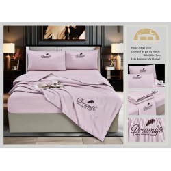 Set Lenjerie de Pat Dublu cu Pilotă de Vară și Cearșaf cu Elastic, Satin Premium, 4 Piese, Lila, LPV-011