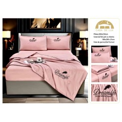 Set Lenjerie de Pat Dublu cu Pilotă de Vară și Cearșaf cu Elastic, Satin Premium, 4 Piese, Roz Prafuit, LPV-013