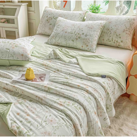 Pilotă de Vară Răcoritoare cu 2 Fețe de Pernă, Material Respirabil și Confortabil, Model Floral Verde, PMV-014 Pilote Vara
