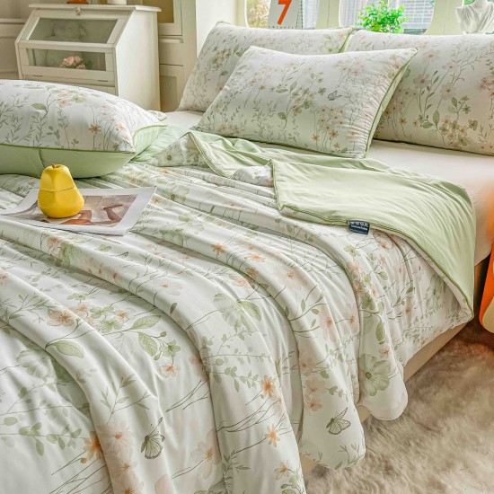Pilotă de Vară Răcoritoare cu 2 Fețe de Pernă, Material Respirabil și Confortabil, Model Floral Verde, PMV-014 Pilote Vara