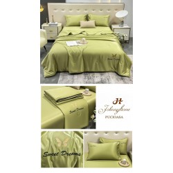 Set Lenjerie de Pat Dublu cu Pilotă de Vară, Satin Premium, 4 Piese, Verde Olive, LPV-016