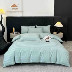 Lenjerie de Pat Damasc Premium, 6 Piese, 100% Bumbac, Cearșaf cu Elastic, Bleu, LDS-020