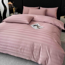 Lenjerie de Pat Damasc Premium, 6 Piese, 100% Bumbac, Cearșaf cu Elastic, Roz Pudrat, LDS-041