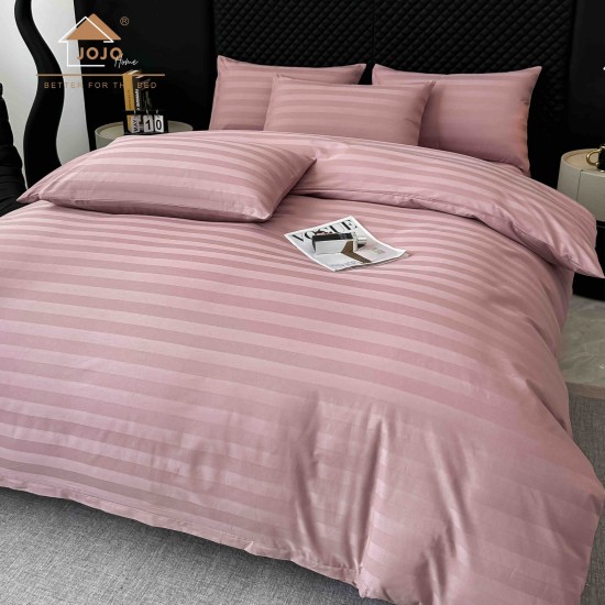 Lenjerie de Pat Damasc Premium, 6 Piese, 100% Bumbac, Cearșaf cu Elastic, Roz Pudrat, LDS-041 Lenjerii Damasc 6 piese cu Cearsaf cu ELASTIC