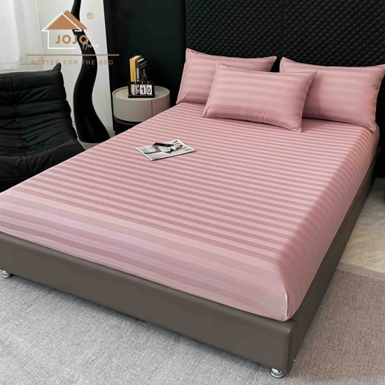 Lenjerie de Pat Damasc Premium, 6 Piese, 100% Bumbac, Cearșaf cu Elastic, Roz Pudrat, LDS-041 Lenjerii Damasc 6 piese cu Cearsaf cu ELASTIC