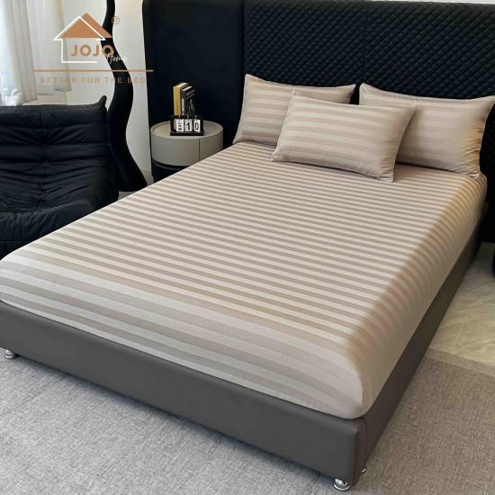 Lenjerie de Pat Damasc Premium, 6 Piese, 100% Bumbac, Cearșaf cu Elastic, Cappuccino, LDS-043 Lenjerii Damasc 6 piese cu Cearsaf cu ELASTIC