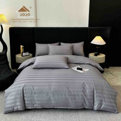 Lenjerie de Pat Damasc Premium, 6 Piese, 100% Bumbac, Cearșaf cu Elastic, Gri, LDS-044