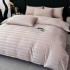 Lenjerie de Pat Damasc Premium, 6 Piese, 100% Bumbac, Cearșaf cu Elastic, Bej Deschis, LDS-045