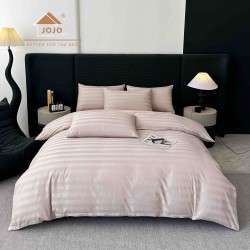 Lenjerie de Pat Damasc Premium, 6 Piese, 100% Bumbac, Cearșaf cu Elastic, Bej Deschis, LDS-045