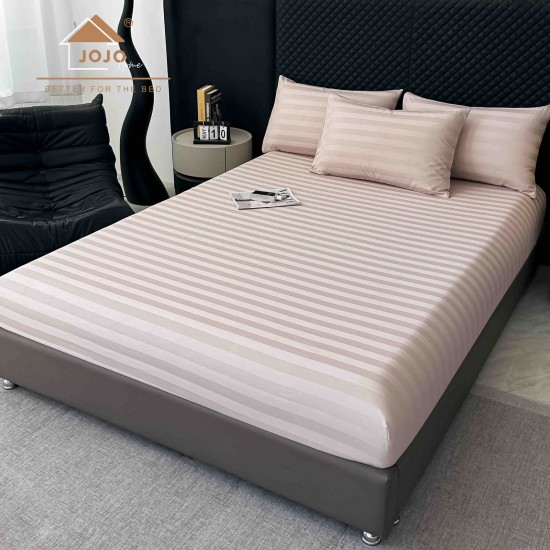 Lenjerie de Pat Damasc Premium, 6 Piese, 100% Bumbac, Cearșaf cu Elastic, Bej Deschis, LDS-045 Lenjerii Damasc 6 piese cu Cearsaf cu ELASTIC