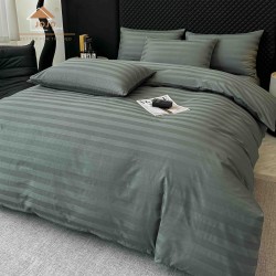Lenjerie de Pat Damasc Premium, 6 Piese, 100% Bumbac, Cearșaf cu Elastic, Gri Antracit, LDS-047