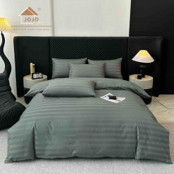 Lenjerie de Pat Damasc Premium, 6 Piese, 100% Bumbac, Cearșaf cu Elastic, Gri Antracit, LDS-047