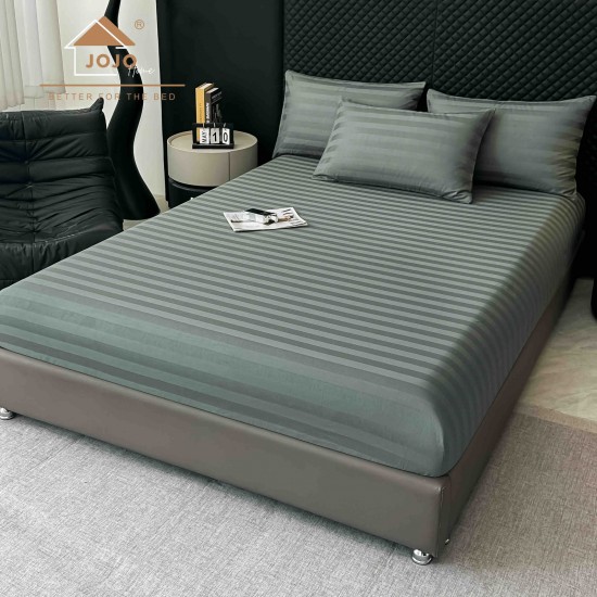 Lenjerie de Pat Damasc Premium, 6 Piese, 100% Bumbac, Cearșaf cu Elastic, Gri Antracit, LDS-047 Lenjerii Damasc 6 piese cu Cearsaf cu ELASTIC