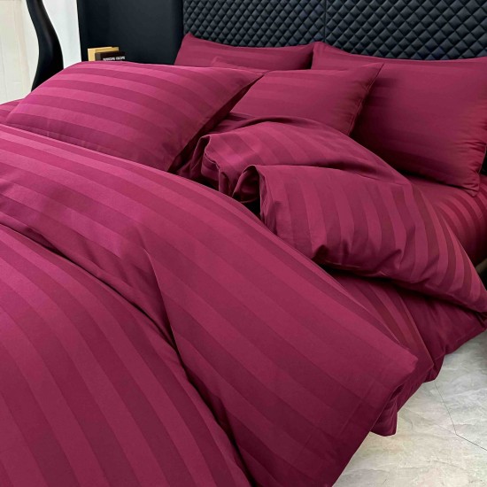 Lenjerie de Pat Damasc Premium, 6 Piese, 100% Bumbac, Cearșaf cu Elastic, Bordo, LDS-076 Lenjerii Damasc 6 piese cu Cearsaf cu ELASTIC