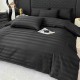 Lenjerie de Pat Damasc Premium, 6 Piese, 100% Bumbac, Cearșaf cu Elastic, Negru, LDS-078 Lenjerii Damasc 6 piese cu Cearsaf cu ELASTIC