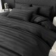 Lenjerie de Pat Damasc Premium, 6 Piese, 100% Bumbac, Cearșaf cu Elastic, Negru, LDS-078 Lenjerii Damasc 6 piese cu Cearsaf cu ELASTIC