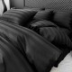 Lenjerie de Pat Damasc Premium, 6 Piese, 100% Bumbac, Cearșaf cu Elastic, Negru, LDS-078 Lenjerii Damasc 6 piese cu Cearsaf cu ELASTIC