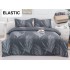 Set Lenjerie Pat Dublu Bumbac Satinat 4 Piese cu Cearșaf cu Elastic – Model Pene Gri Antracit, LES-066