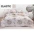 Set Lenjerie Pat Dublu Bumbac Satinat 4 Piese cu Cearșaf cu Elastic – Model Floral Bej Elegant, LES-067