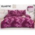 Set Lenjerie Pat Dublu Bumbac Satinat 4 Piese cu Cearșaf cu Elastic – Model Floral Mov Prună, LES-068