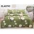 Set Lenjerie Pat Dublu Bumbac Satinat 4 Piese cu Cearșaf cu Elastic – Model Flori Albe pe Verde Olive, LES-069