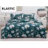 Set Lenjerie Pat Dublu Bumbac Satinat 4 Piese cu Cearșaf cu Elastic – Model Crini Smarald, LES-070