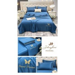 Set Lenjerie de Pat Dublu cu Pilotă de Vară, Satin Premium, 4 Piese, Albastru Inchis, LPV-018