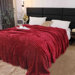 Pătură Pufoasă Cocolino Raiată 200x230 cm Bordo – Catifelată și Confortabilă pentru Pat Dublu, PGC-003