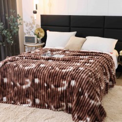 Pătură Pufoasă Cocolino Raiată 200x230 cm Maro cu Alb – Catifelată și Confortabilă pentru Pat Dublu, PGC-007