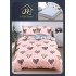 Lenjerie de Pat Dublu Bumbac Satinat Superior 4 Piese cu Cearșaf cu Elastic Roz Pudrat – Model Inimioare Negre, LLE-002