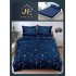 Lenjerie de Pat Dublu Bumbac Satinat Superior 4 Piese cu Cearșaf cu Elastic – Model Constelații Bleumarin, LLE-017