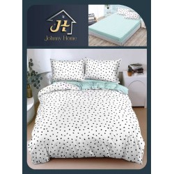 Lenjerie de Pat Dublu Bumbac Satinat Superior 4 Piese cu Cearșaf cu Elastic –Triunghiuri Alb & Turcoaz, LLE-020