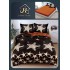 Lenjerie de Pat Dublu Bumbac Satinat Superior 4 Piese cu Cearșaf cu Elastic – Model Stele Aurii Negru & Maro, LSE-005