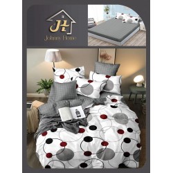 Lenjerie de Pat Dublu Bumbac Satinat Superior 4 Piese cu Cearșaf cu Elastic – Model Cercuri Gri, Alb și Bordo, LLE-028