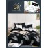 Lenjerie de Pat Dublu Bumbac Satinat Superior 4 Piese cu Cearșaf cu Elastic – Model Frunze Tropicale Alb/Negru, LLE-030