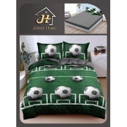 Lenjerie de Pat Dublu Bumbac Satinat Superior 4 Piese cu Cearșaf cu Elastic – Model Teren de Fotbal Verde, LLE-032