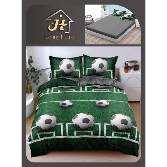 Lenjerie de Pat Dublu Bumbac Satinat Superior 4 Piese cu Cearșaf cu Elastic – Model Teren de Fotbal Verde, LLE-032 Oferta Trio 229
