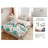 Lenjerie de Pat Dublu Bumbac Satinat Superior 4 Piese cu Cearșaf cu Elastic – Model Flori Turcoaz pe Bej, LLE-033