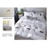Lenjerie de Pat Dublu Bumbac Satinat Superior 4 Piese cu Cearșaf cu Elastic – Model Gri cu Norișori și Stele, LLE-034